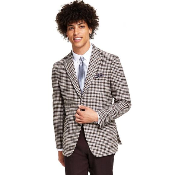 Tallia Mens Slim-Fit Wool Check Sport Coat 40 Regular Brown/Gray - NWT $295